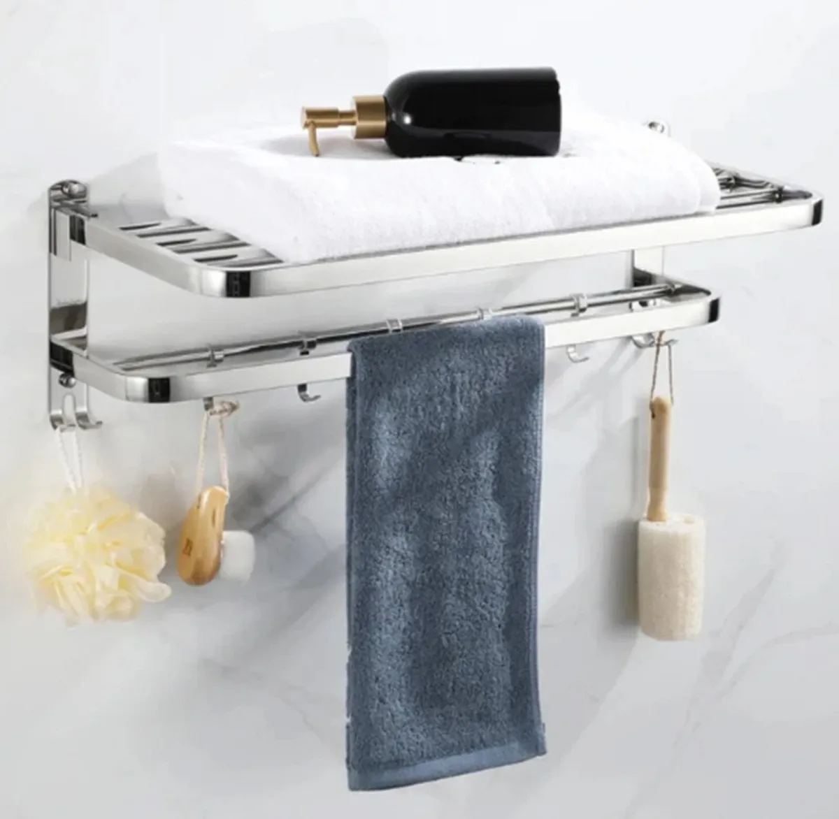 NEW Double Towel Rail Wall Mounted Rack with Hooks - Image 4
