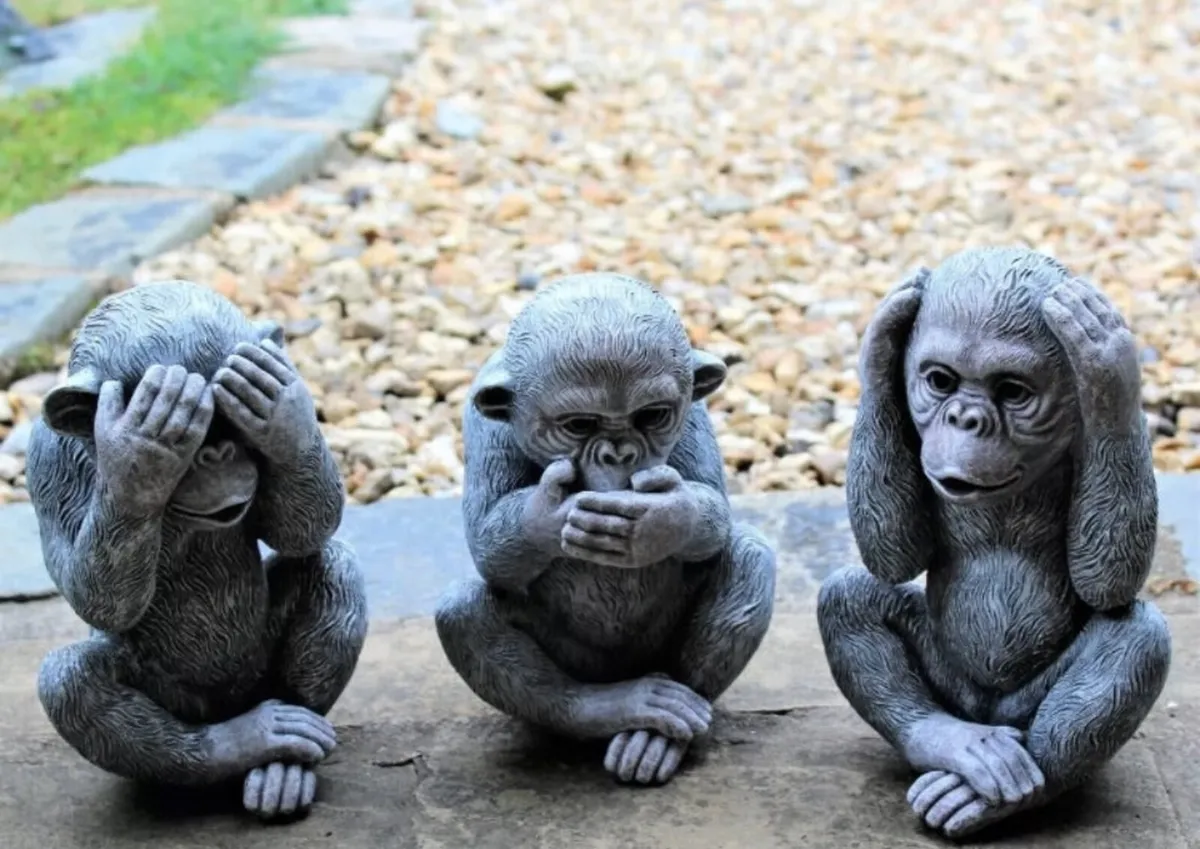 3 Wise Monkeys Garden Ornaments 9.5” High NEW - Image 2