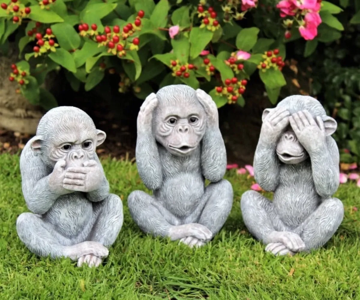 3 Wise Monkeys Garden Ornaments 9.5” High NEW - Image 4