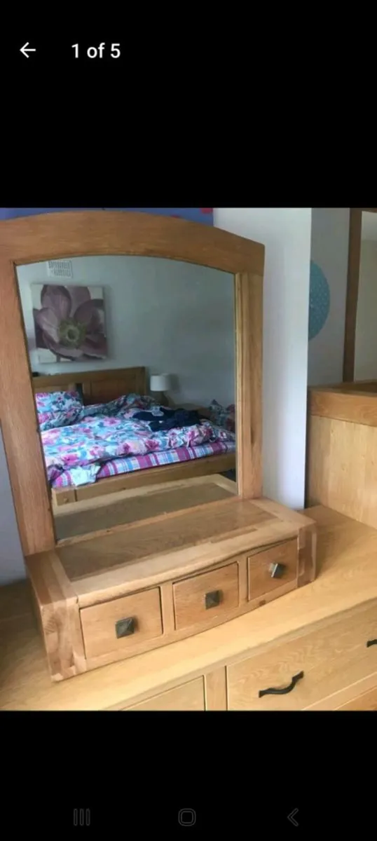 Solid oak mirror with drawers - Image 1