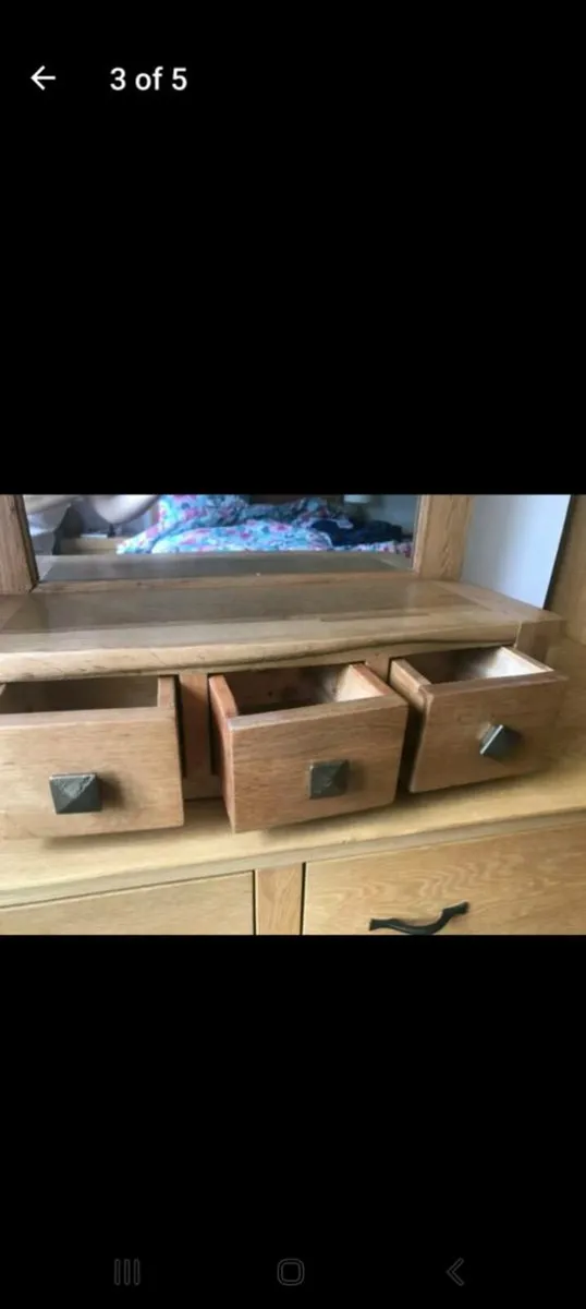 Solid oak mirror with drawers - Image 3