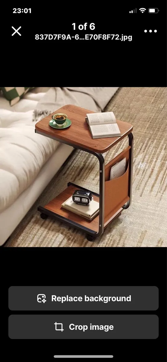 NEW C Shaped Side End Coffee Table with Wheels - Image 1