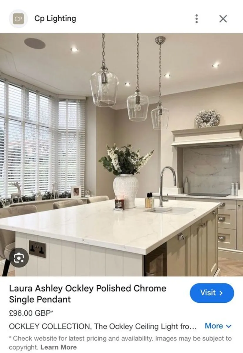 x2 Laura Ashley Ockley Polished Chrome Pendants - Image 2