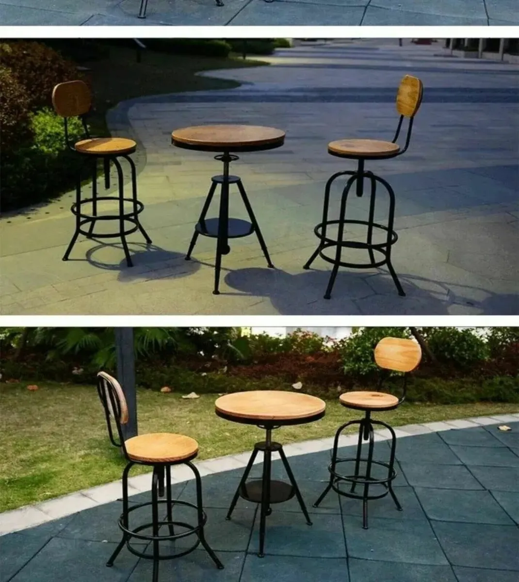 Swivel Bar Stool Adjustable Retro Pinewood Iron - Image 4