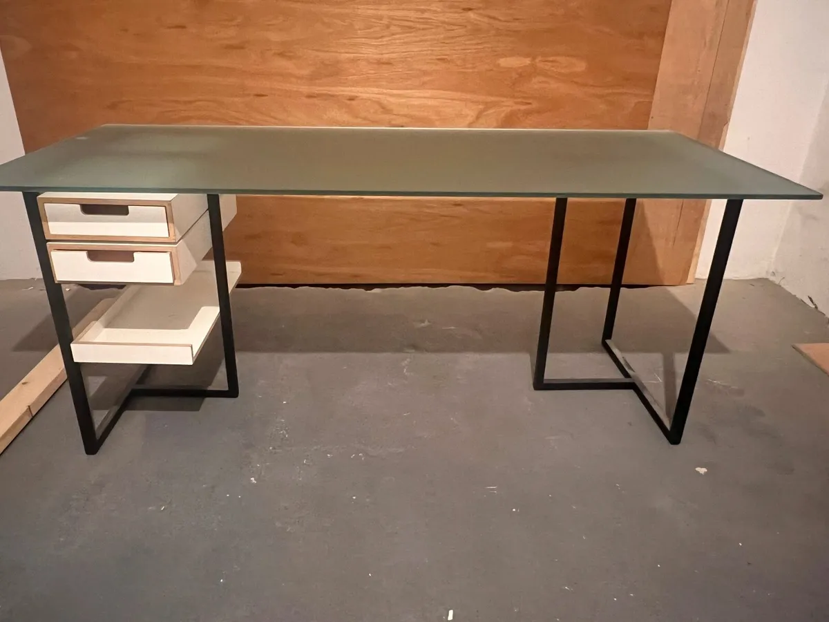 Habitat glass desk top, legs and drawers