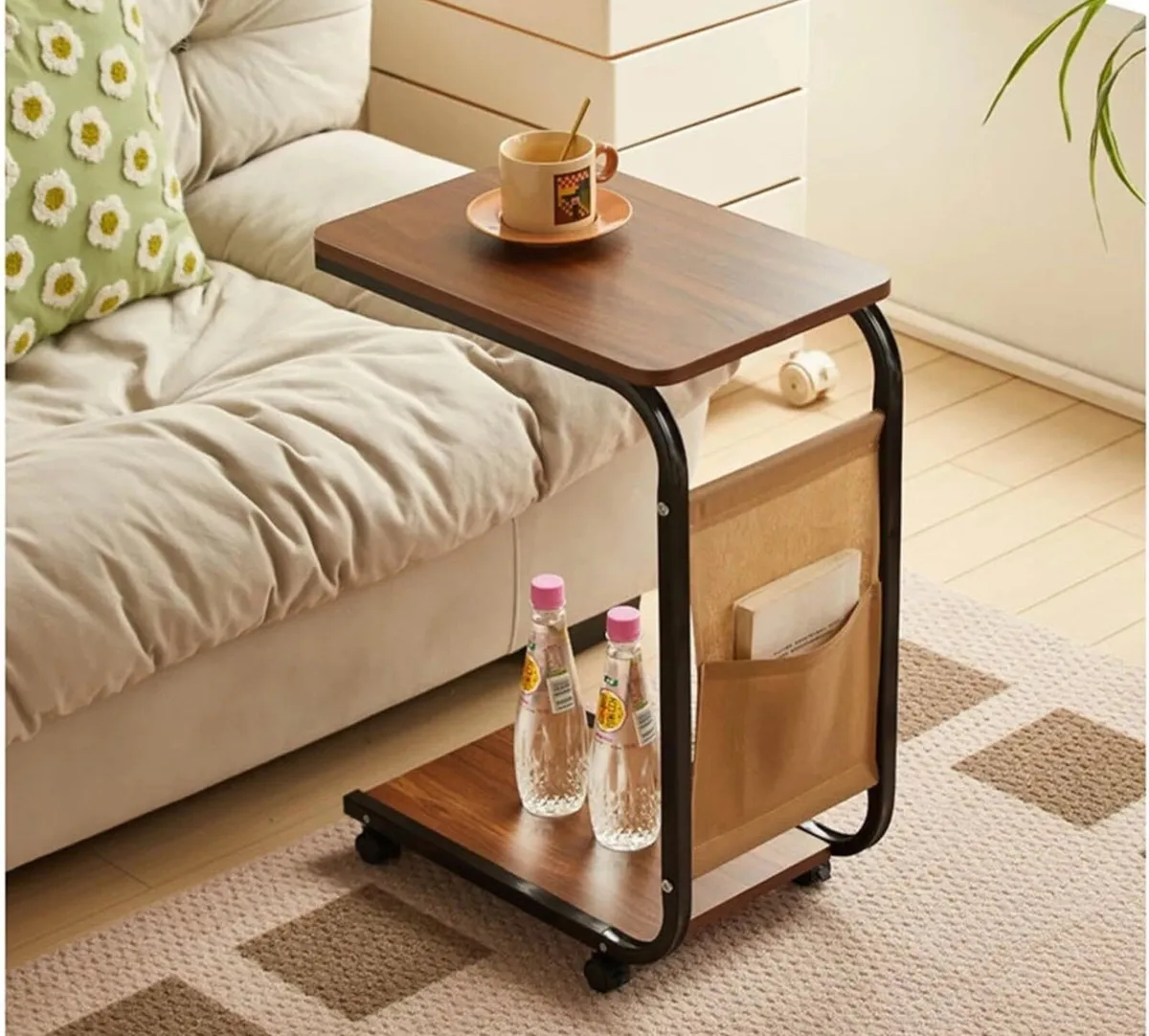 C Shaped End Coffee Table on Wheels - Image 1