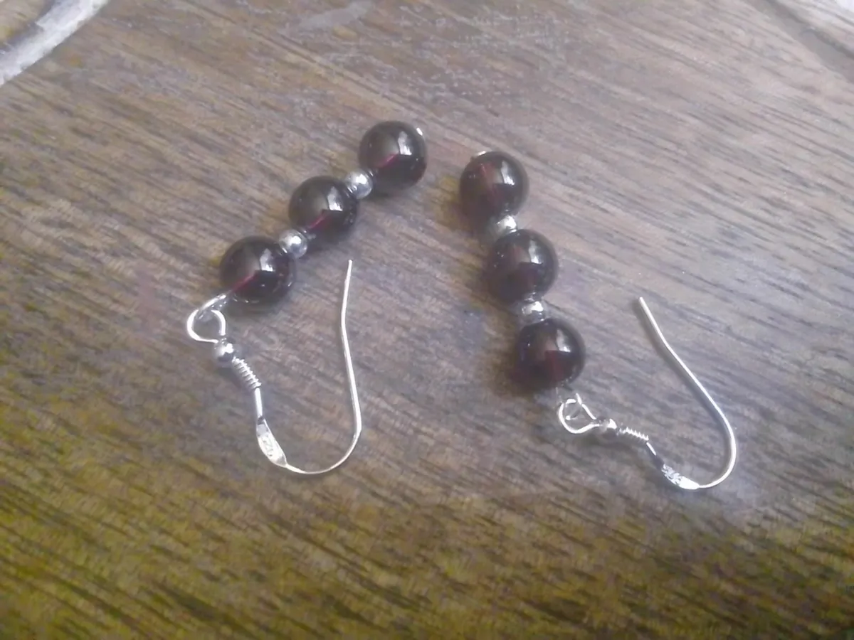STERLING SILVER RED SPINEL DROP EARRINGS NEW - Image 1