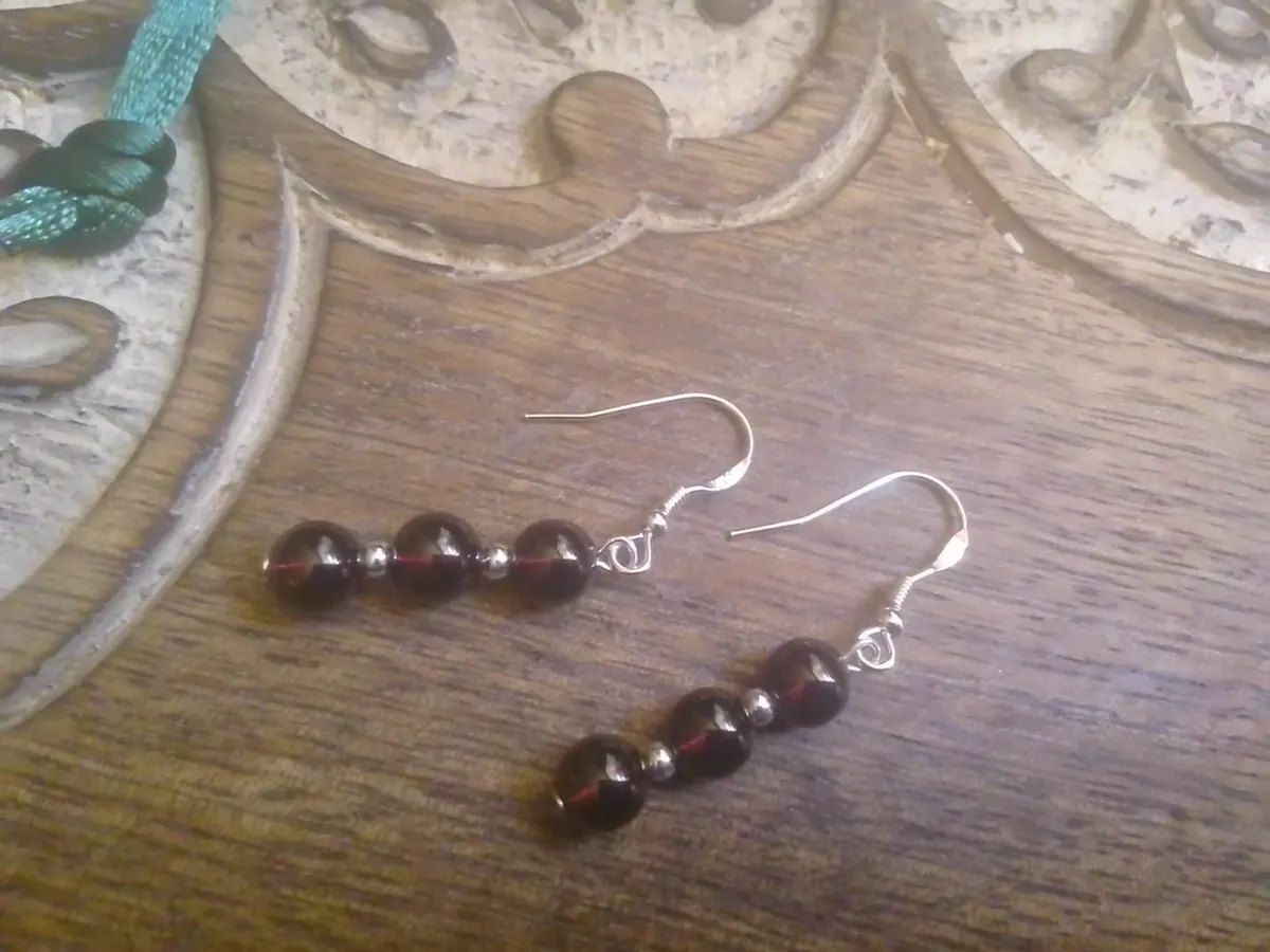 STERLING SILVER RED SPINEL DROP EARRINGS NEW - Image 3