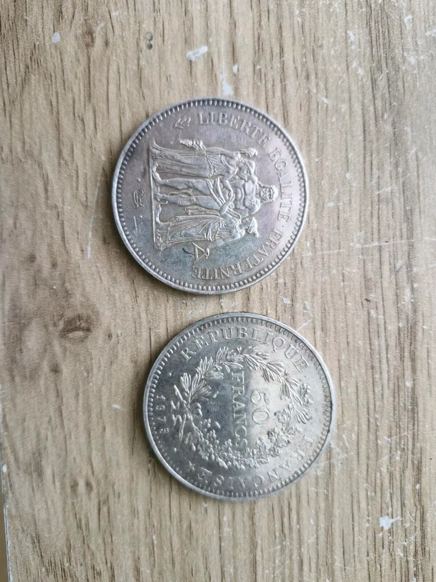 Silver 1975 50 Franc French Coin x 2 - Image 1