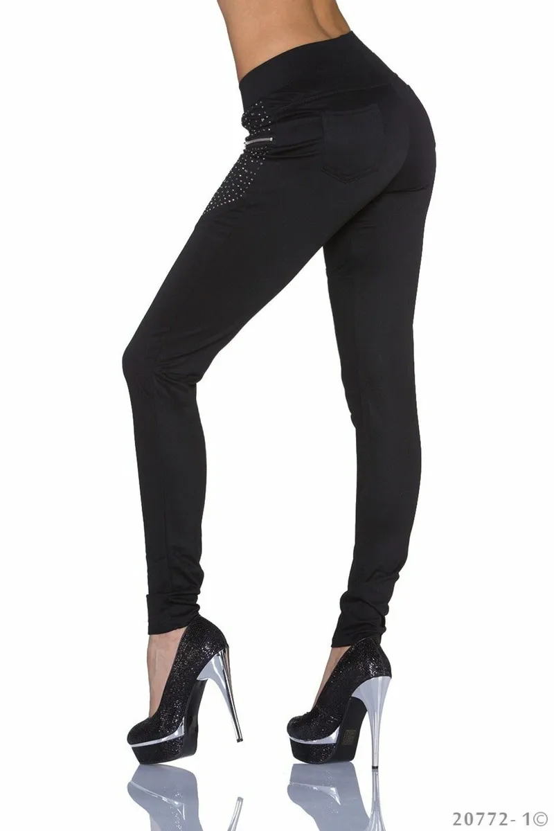Black with zip and rhinestones leggins fits sm - Image 2