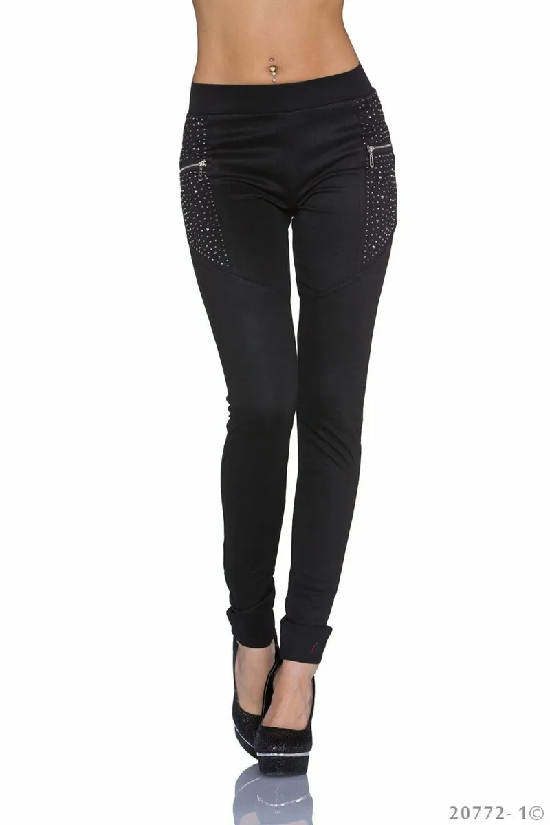 Black with zip and rhinestones leggins fits sm - Image 3