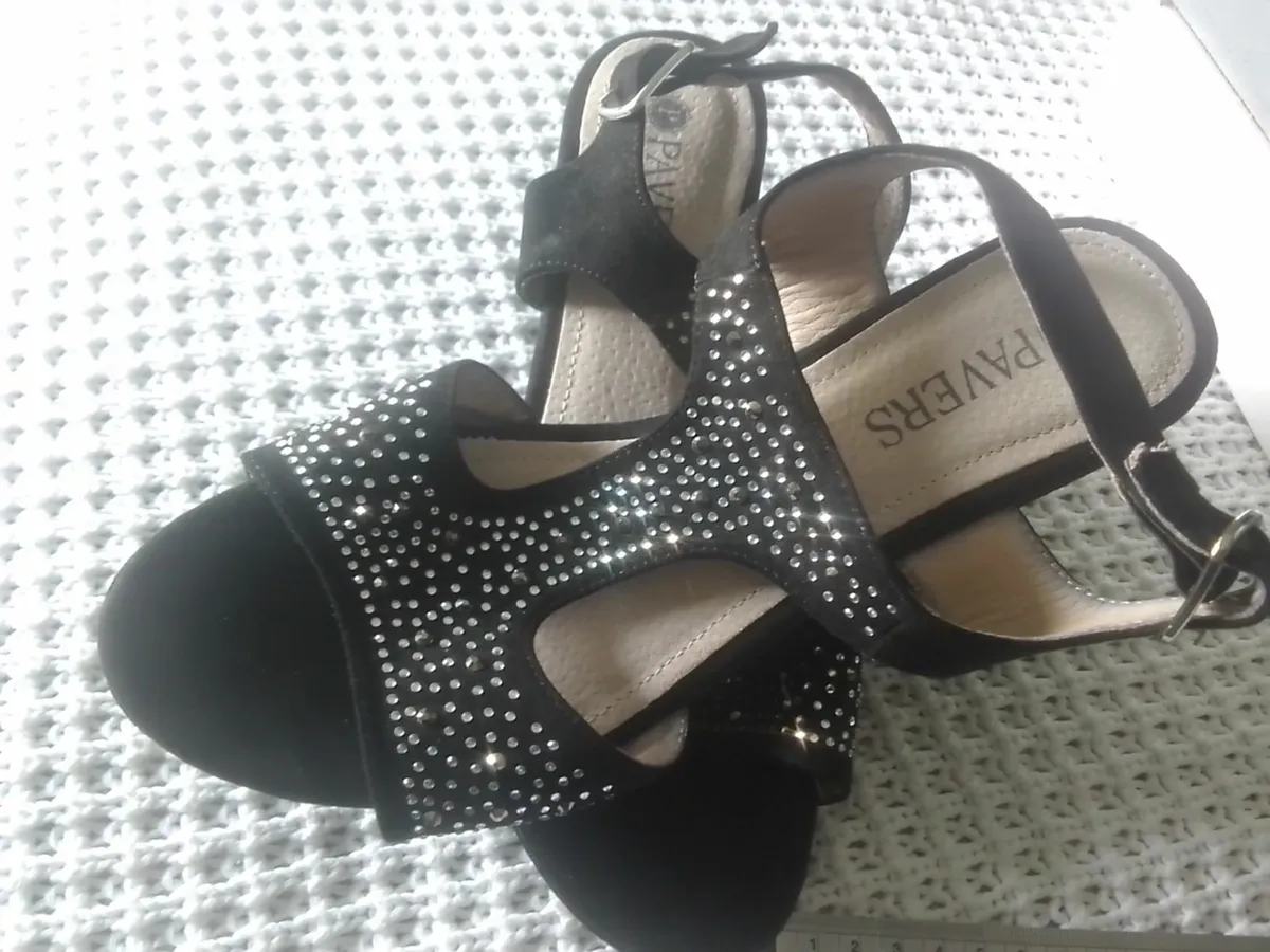 PAVERS BLACK SUEDE EMBELLISHED WEDGE SANDALS 6 - Image 4