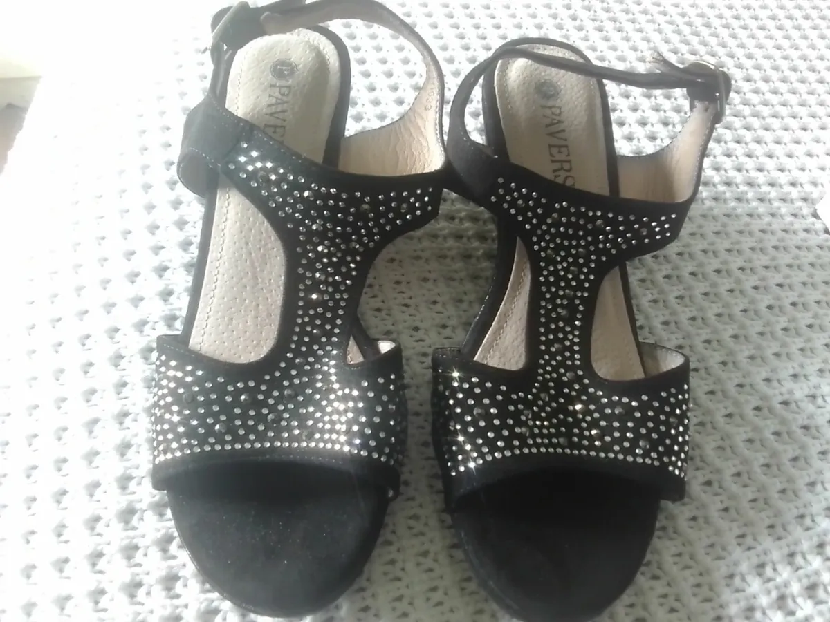 PAVERS BLACK SUEDE EMBELLISHED WEDGE SANDALS 6 - Image 1