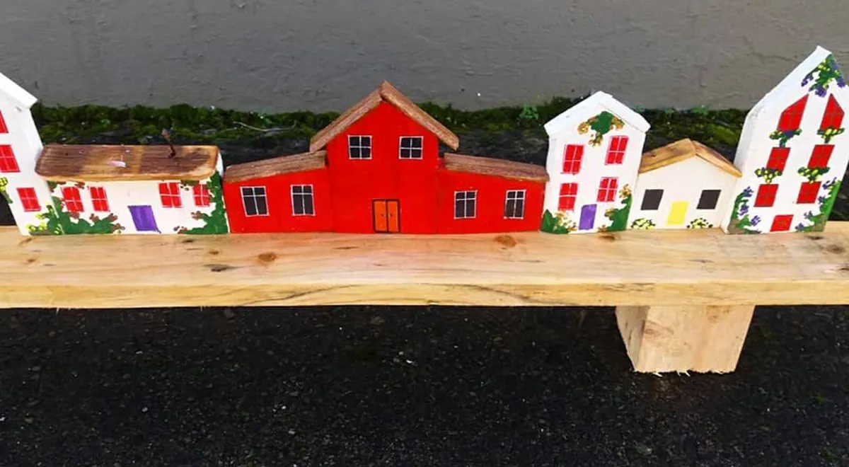 Rustic quirky town floating shelf LARGE - Image 2