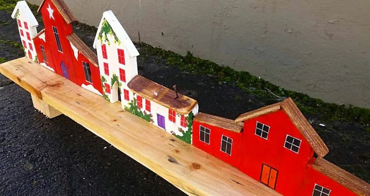 Rustic quirky town floating shelf LARGE - Image 3