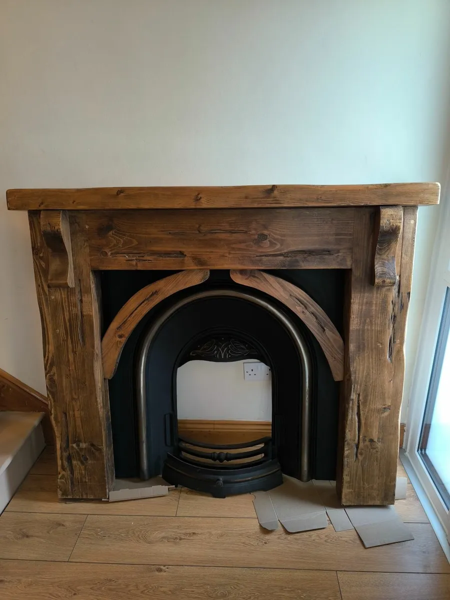 Oak fireplace, inset, and black marble hearth - Image 3