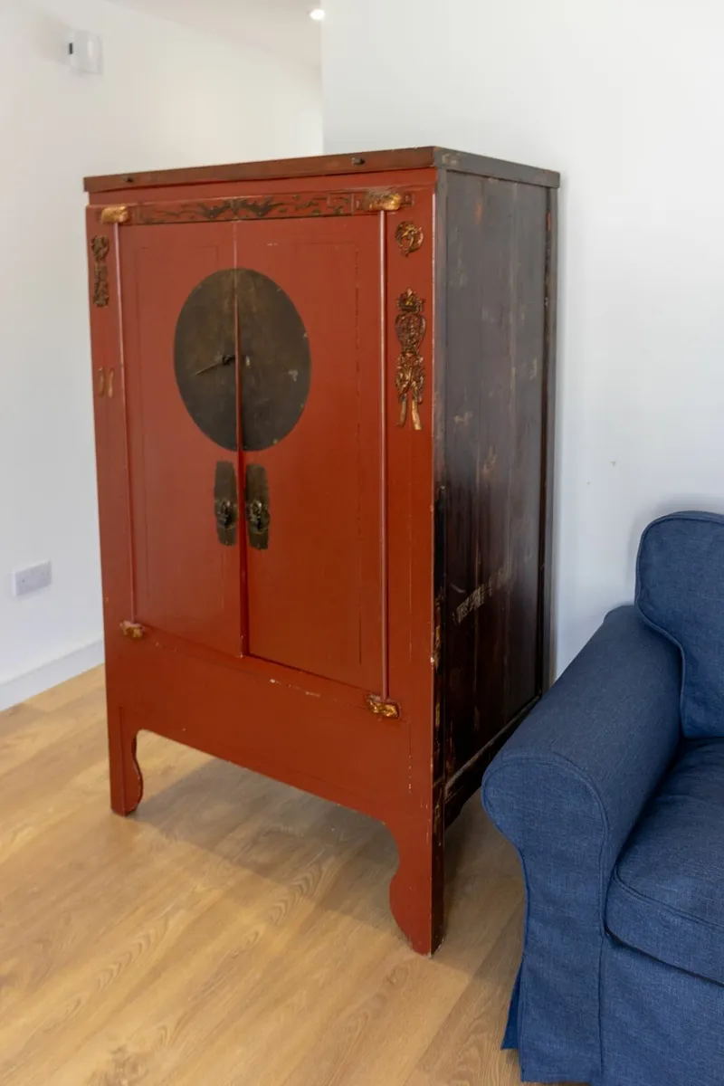 Asian red-lacquer cabinet