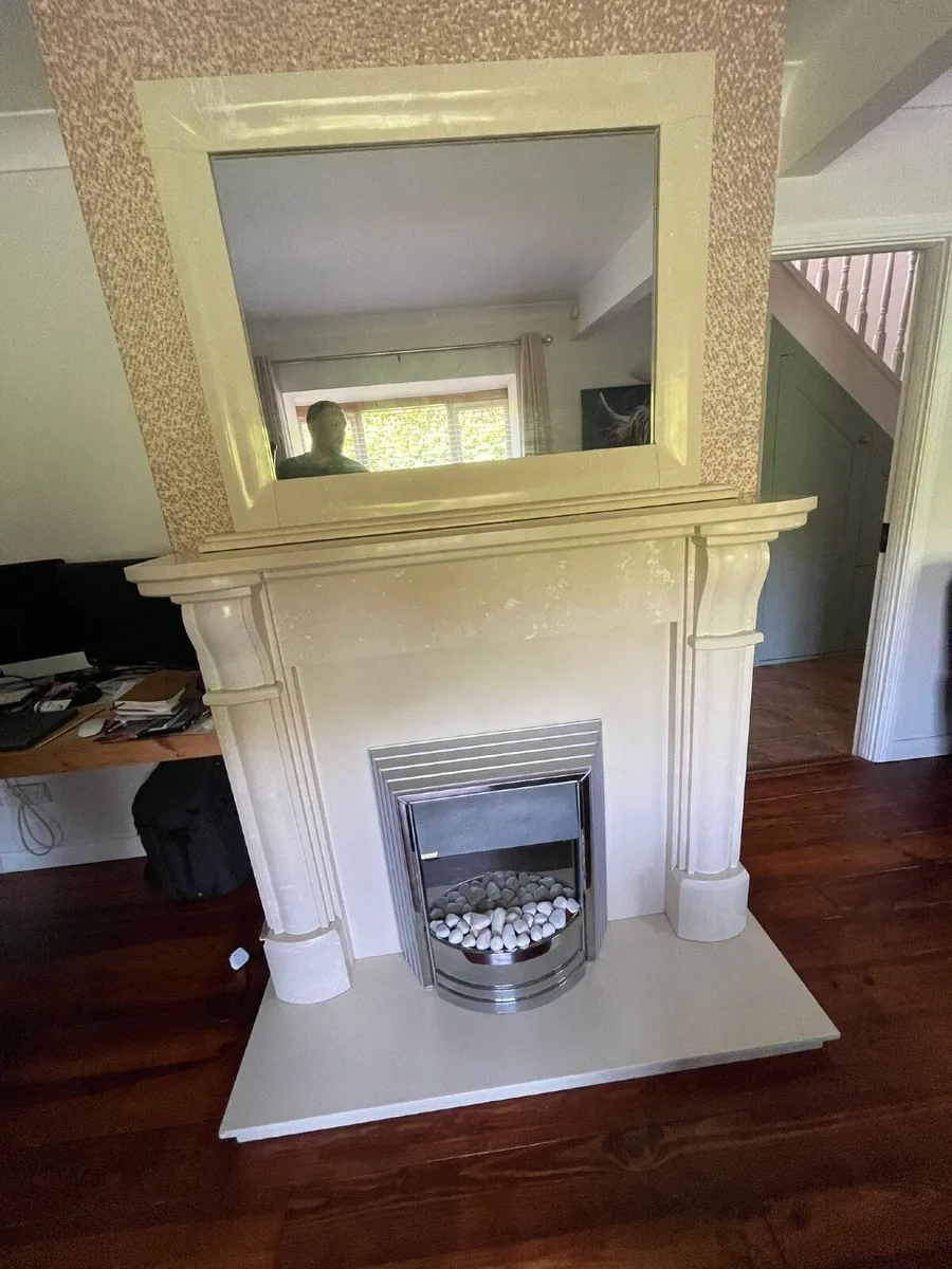 Cream marble fireplace