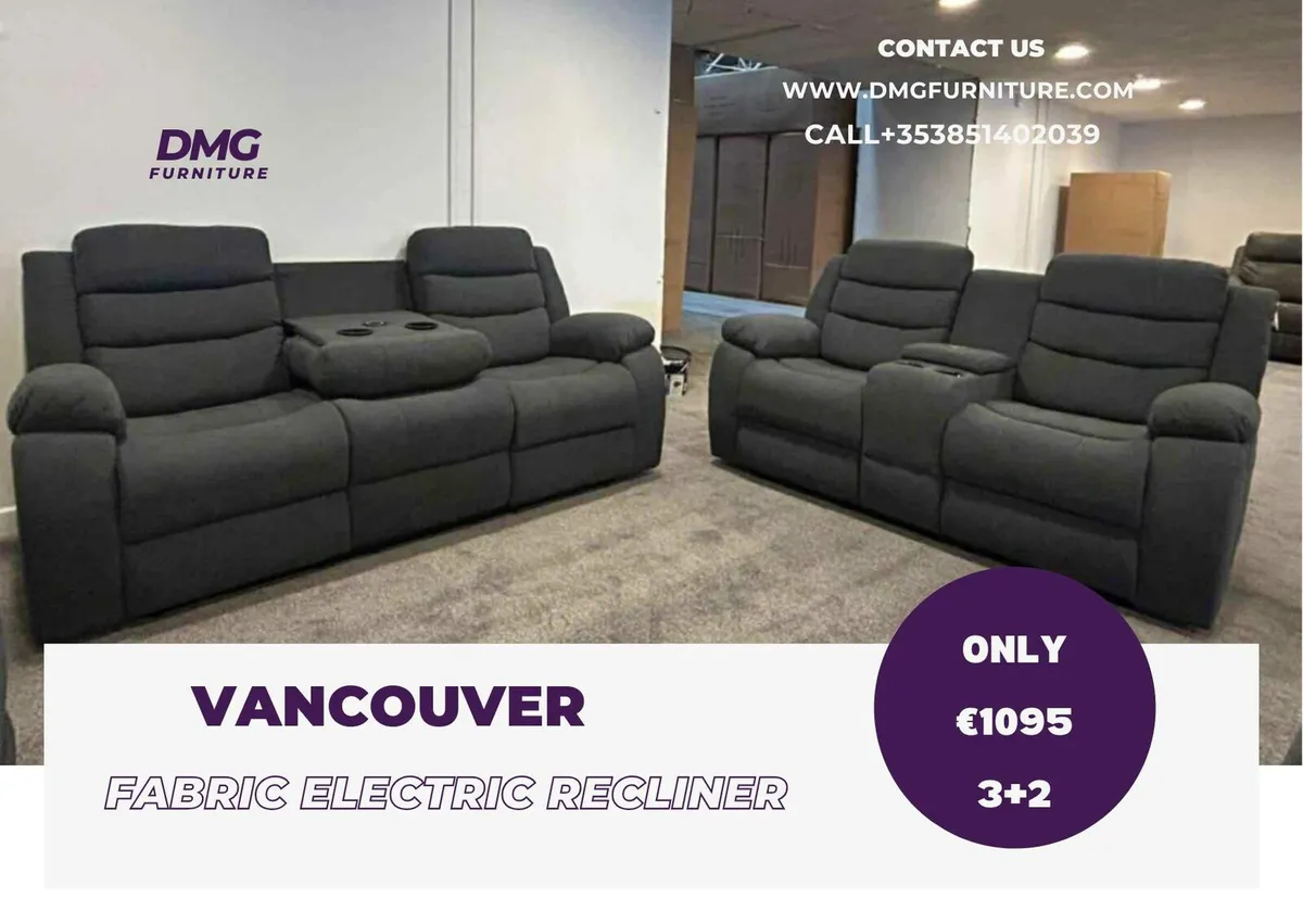 New 3+2  Grey Fabric Electric Recliner Sofa - Image 1