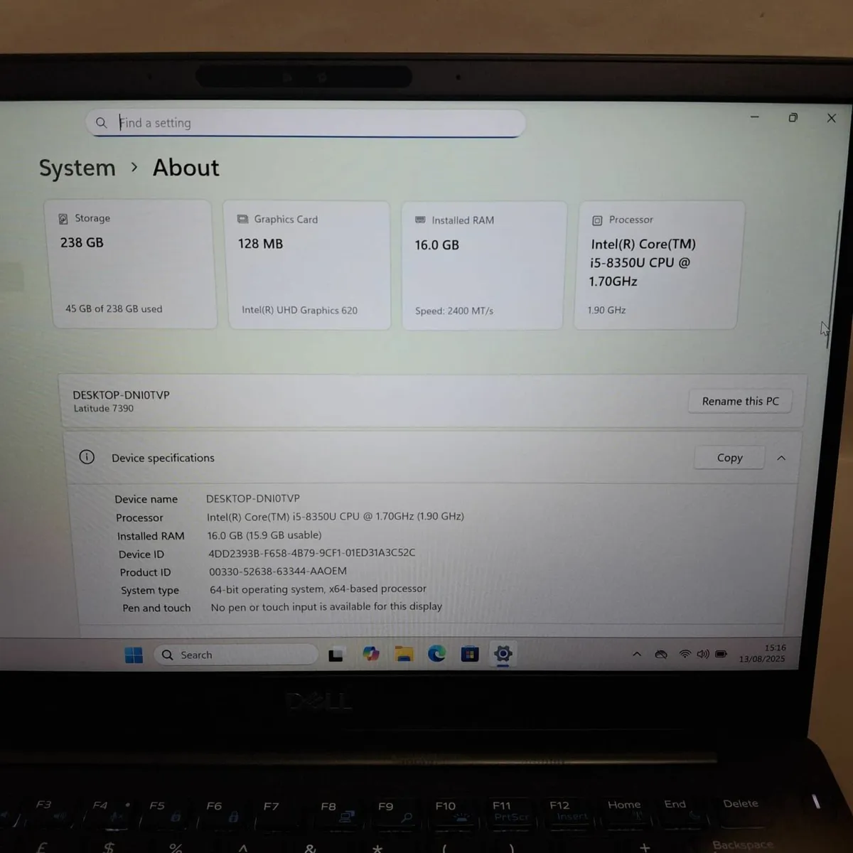 Dell Latitude 7390 Laptop | i5-8350U | 16GB RAM | - Image 3