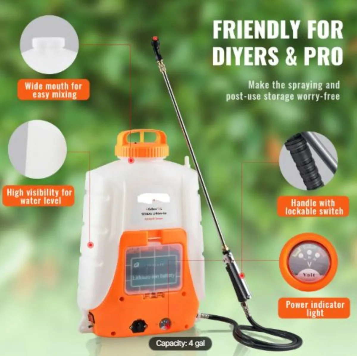 Battery Powered Backpack Sprayer 15.1 L Tank 0-90 - Image 4