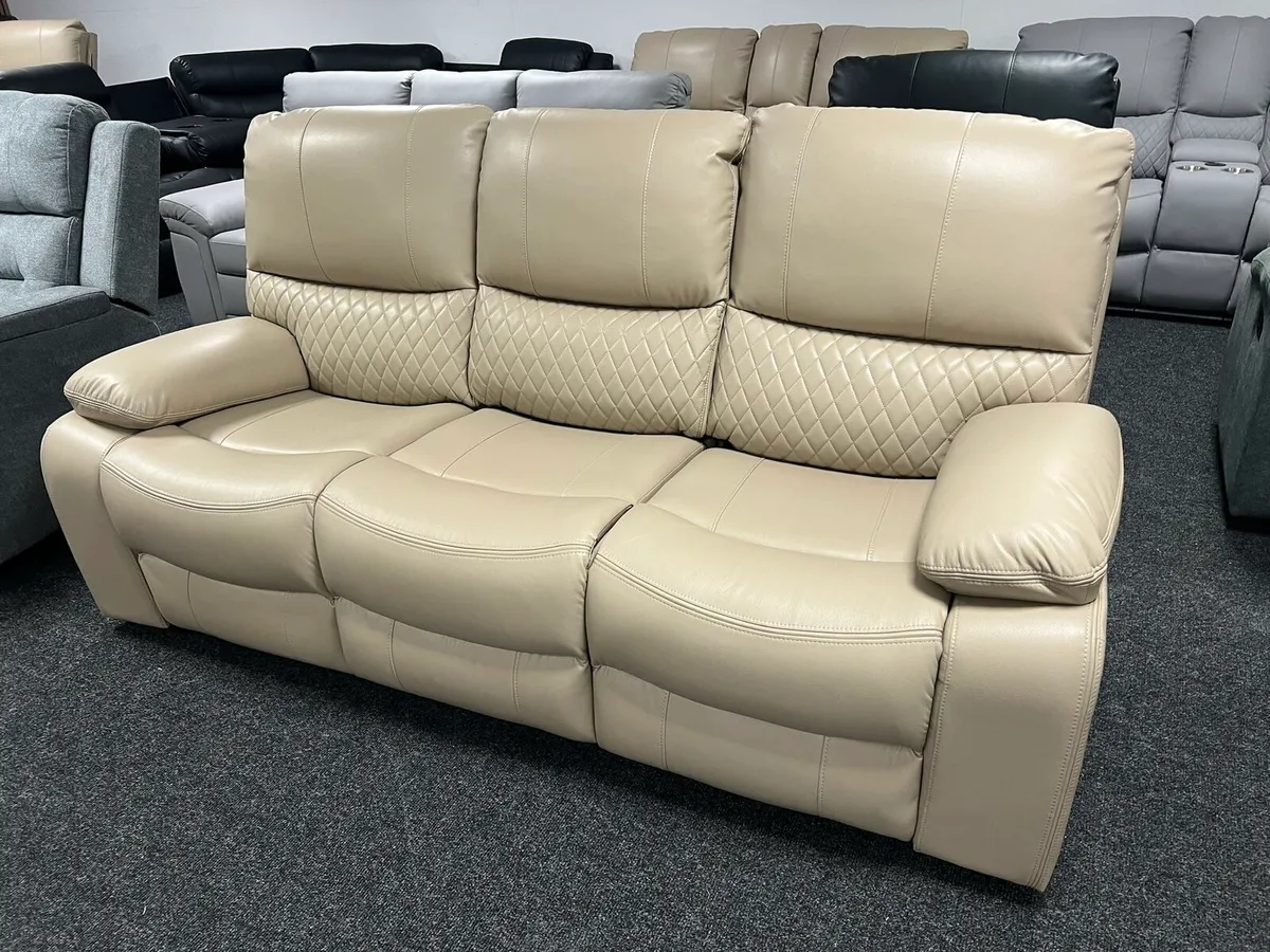 3+2 Rita Electric Beige Leather Recliner Sofa - Image 1