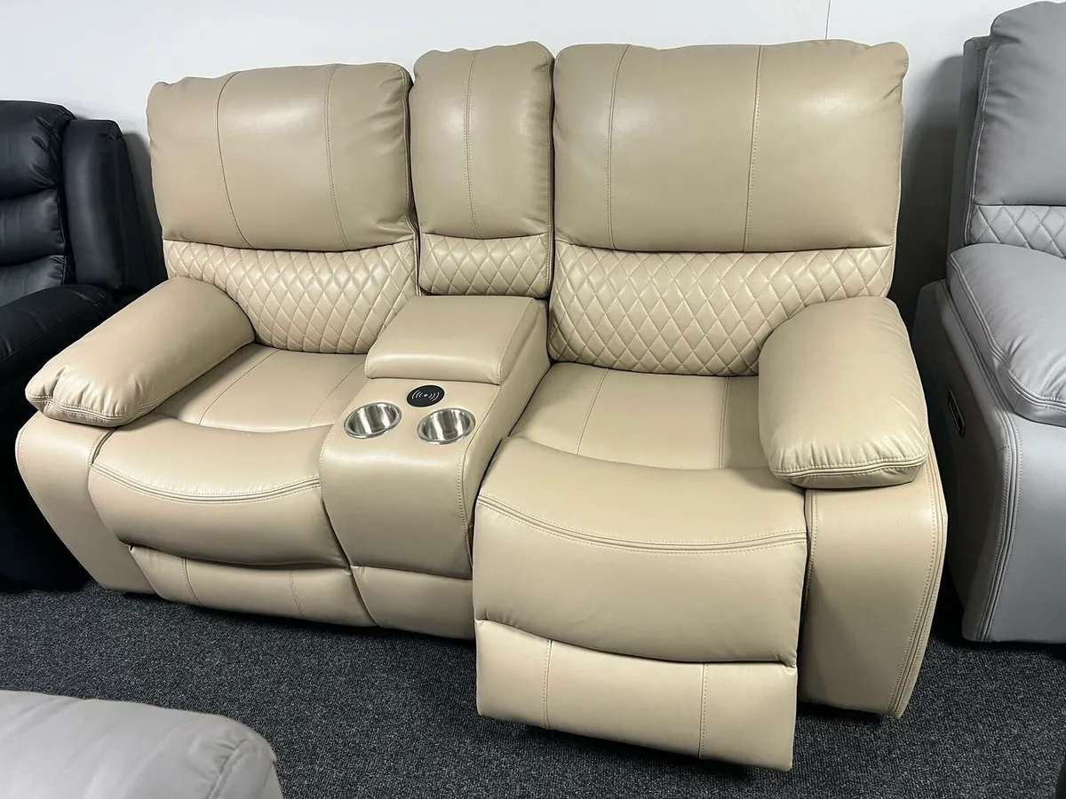 3+2 Rita Electric Beige Leather Recliner Sofa - Image 2