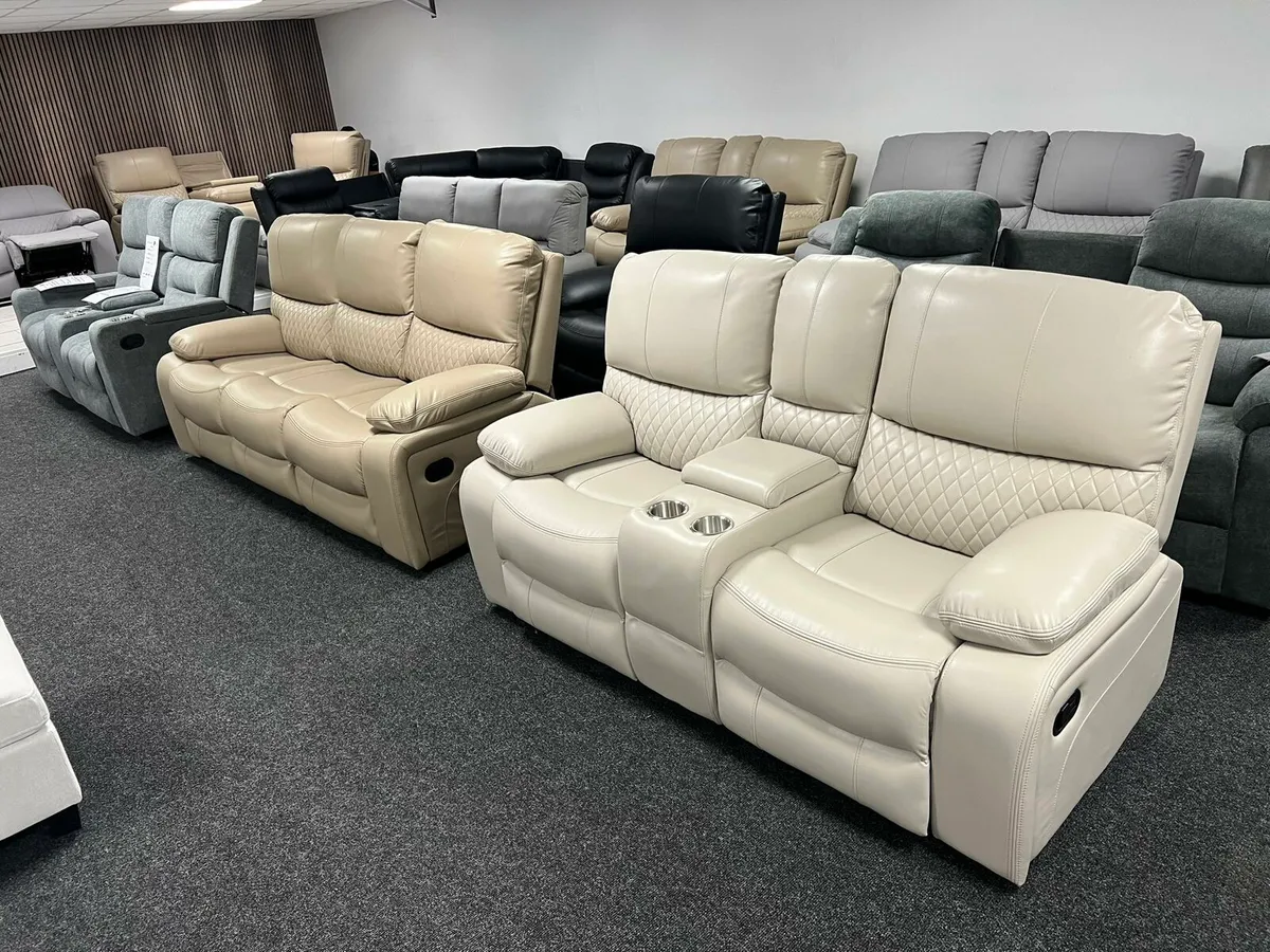 3+2 Rita Electric Beige Leather Recliner Sofa - Image 3