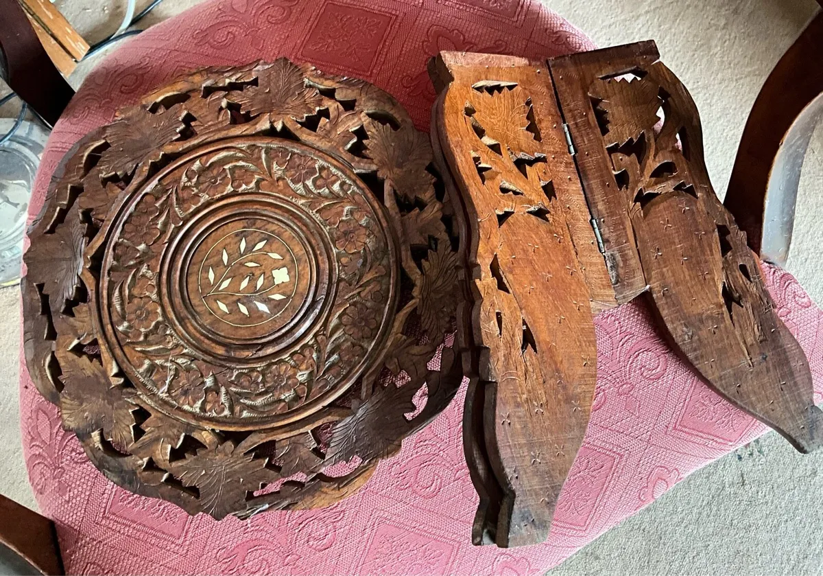 Vintage Hand Carved Decorative Inlaid Wood Plant S - Image 4