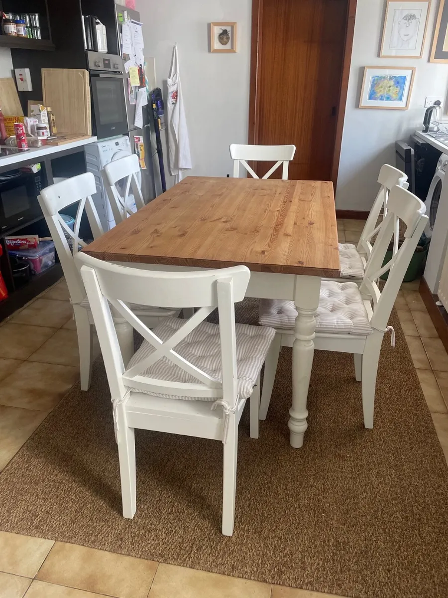 swedish solid  pinewood kitchen table with chairs - Image 1