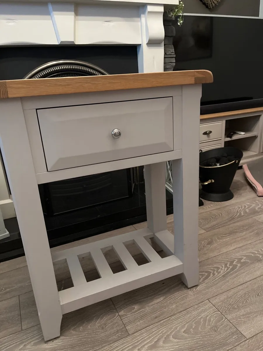Solid oak & grey side/end table with drawer - Image 1
