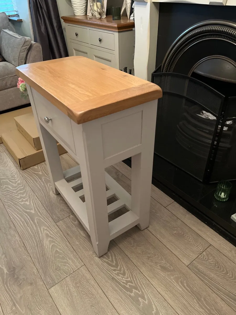 Solid oak & grey side/end table with drawer - Image 3