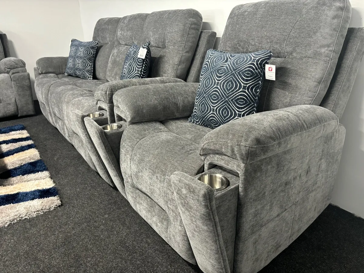 New 3+2 Grey Fabric Hudson Sofas - Image 1