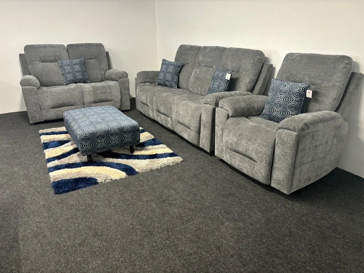 New 3+2 Grey Fabric Hudson Sofas - Image 2
