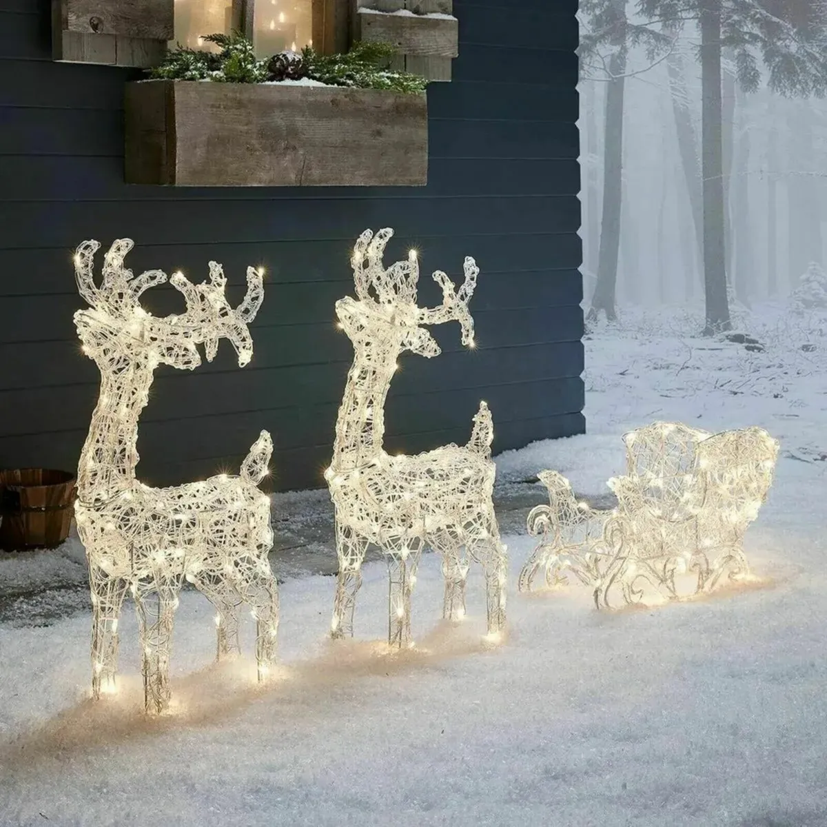 Decorative Reindeer with Sleigh Festive Display - Image 3