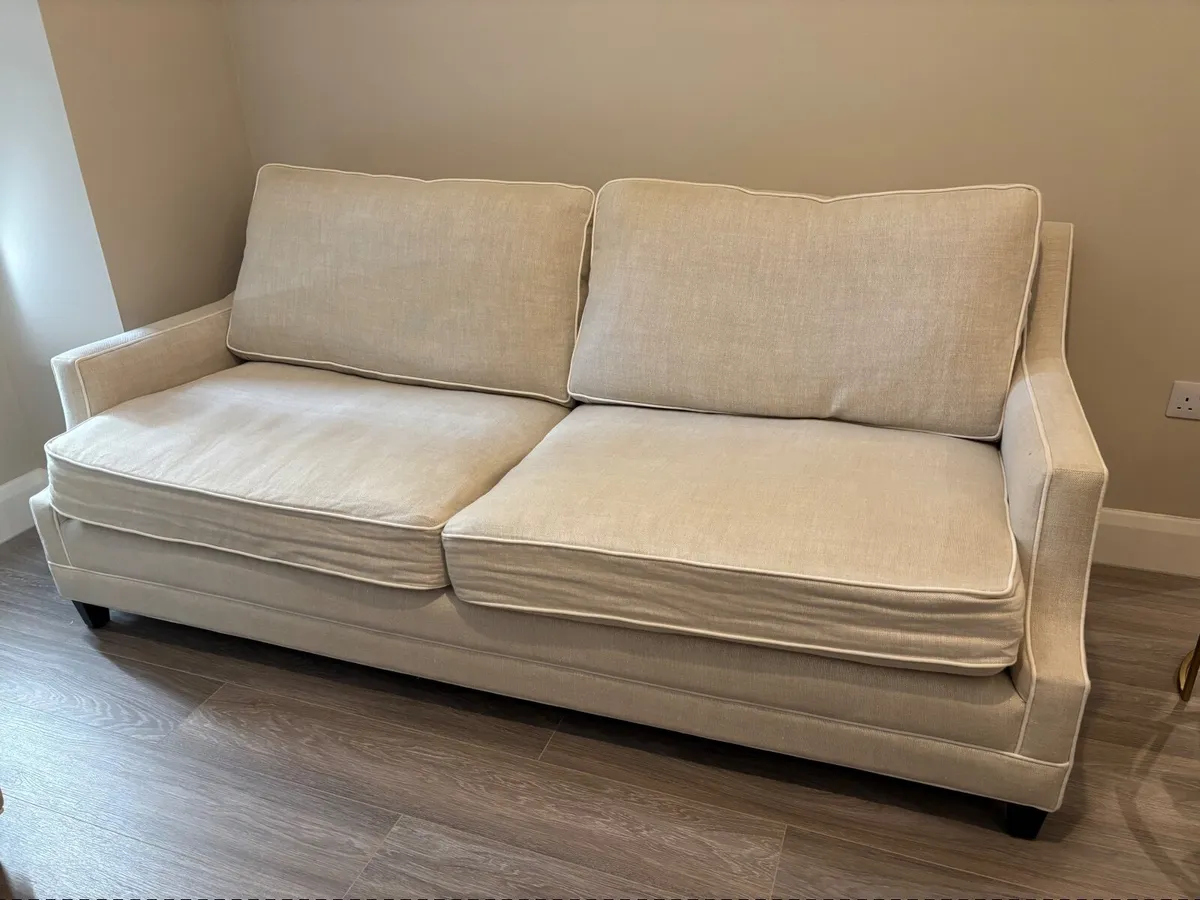 3 Seater Linen Sofa with contrast piping - Image 1