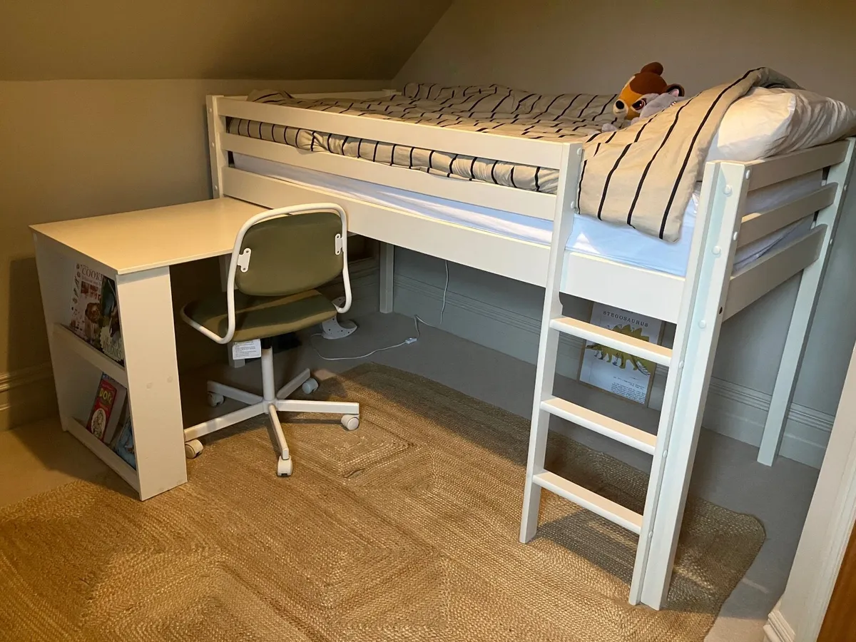 Mid sleeper bed, desk & Emma mattress - Image 1