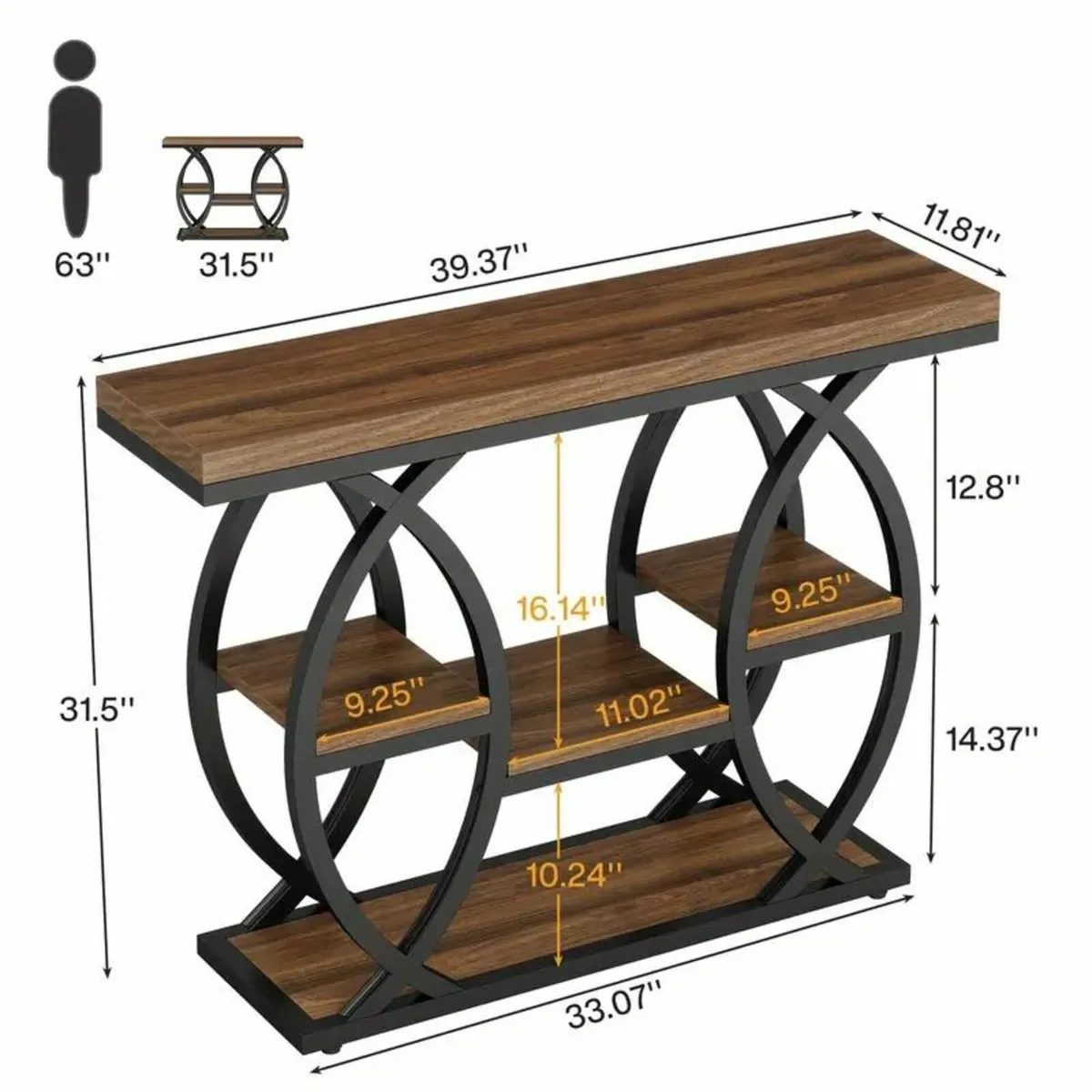 Geometric Industrial Console Table with 4 Storage - Image 2
