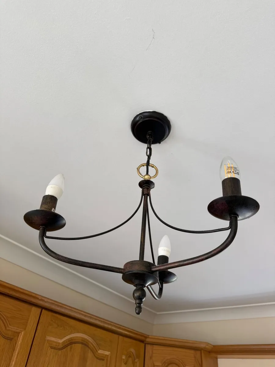 2 Black Metal Chandeliers – 3 Bulb Each - Image 2