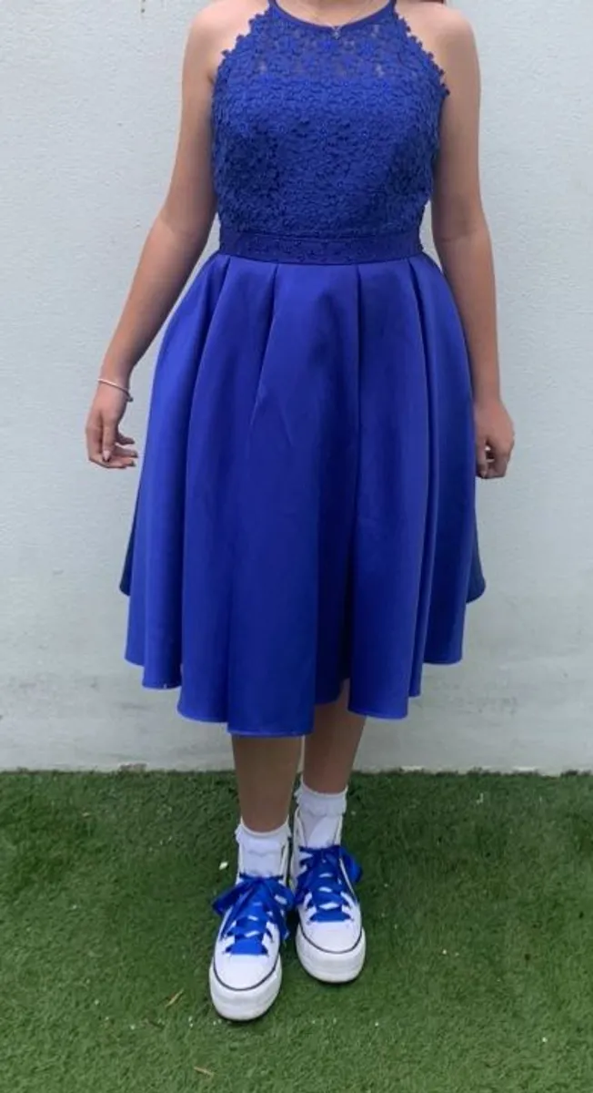 Royal Blue Confirmation Dress / Girls Occasion Dress & Free Blue Ribbon Laces - Image 2