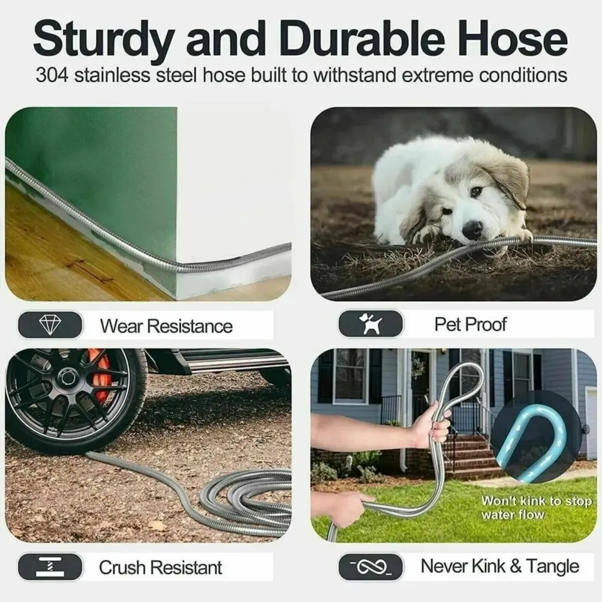 Hose Pipe 100ft Stainless Steel Heavy Duty Outdoor - Image 4