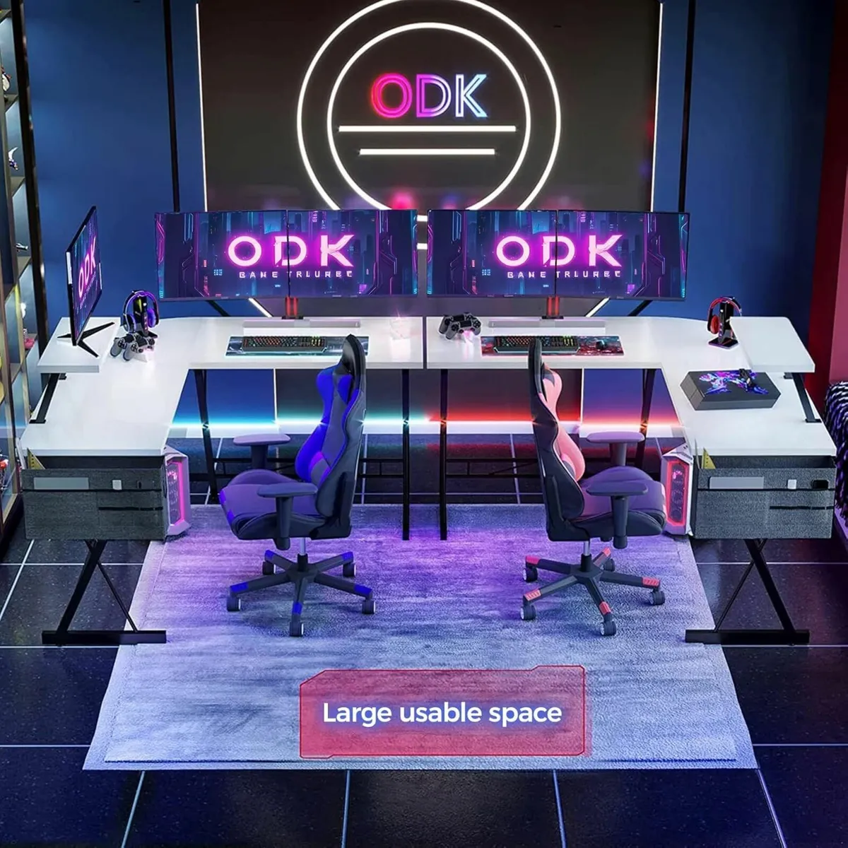 L Shaped Gaming Office White Desk 127x127x75 - Image 3