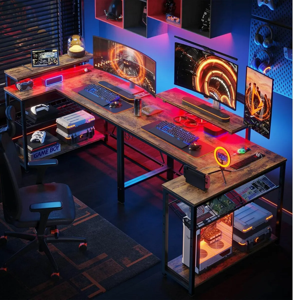 106.5CM L-Shaped Office & Gaming Desk Shelves - Image 3