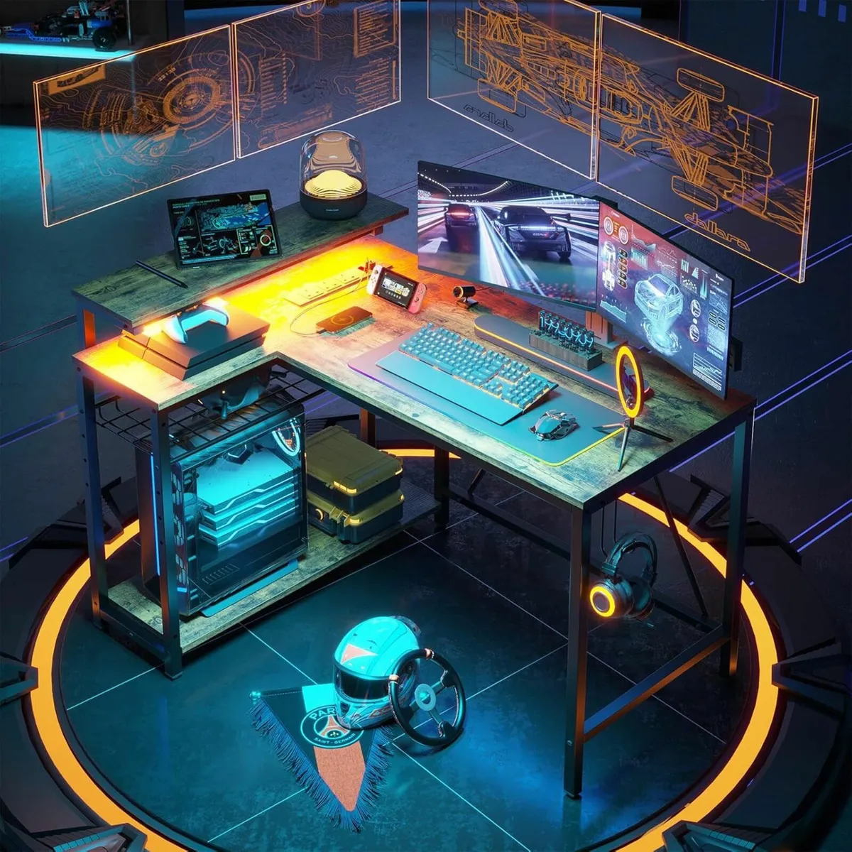 106.5CM L-Shaped Office & Gaming Desk Shelves - Image 4