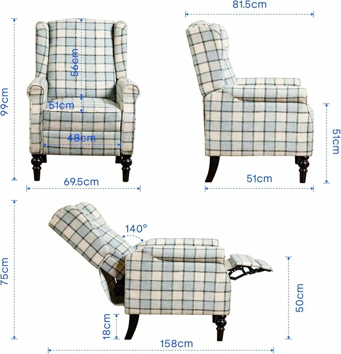 Armchair Adjustable Single Chair Sofa Blue chair - Image 2