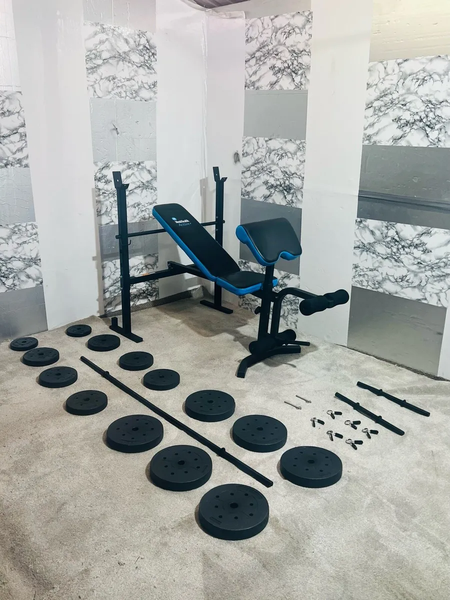 MEN’S HEALTH ACTIVE WEIGHT BENCH 50KG WEIGHTS BAR+ - Image 1