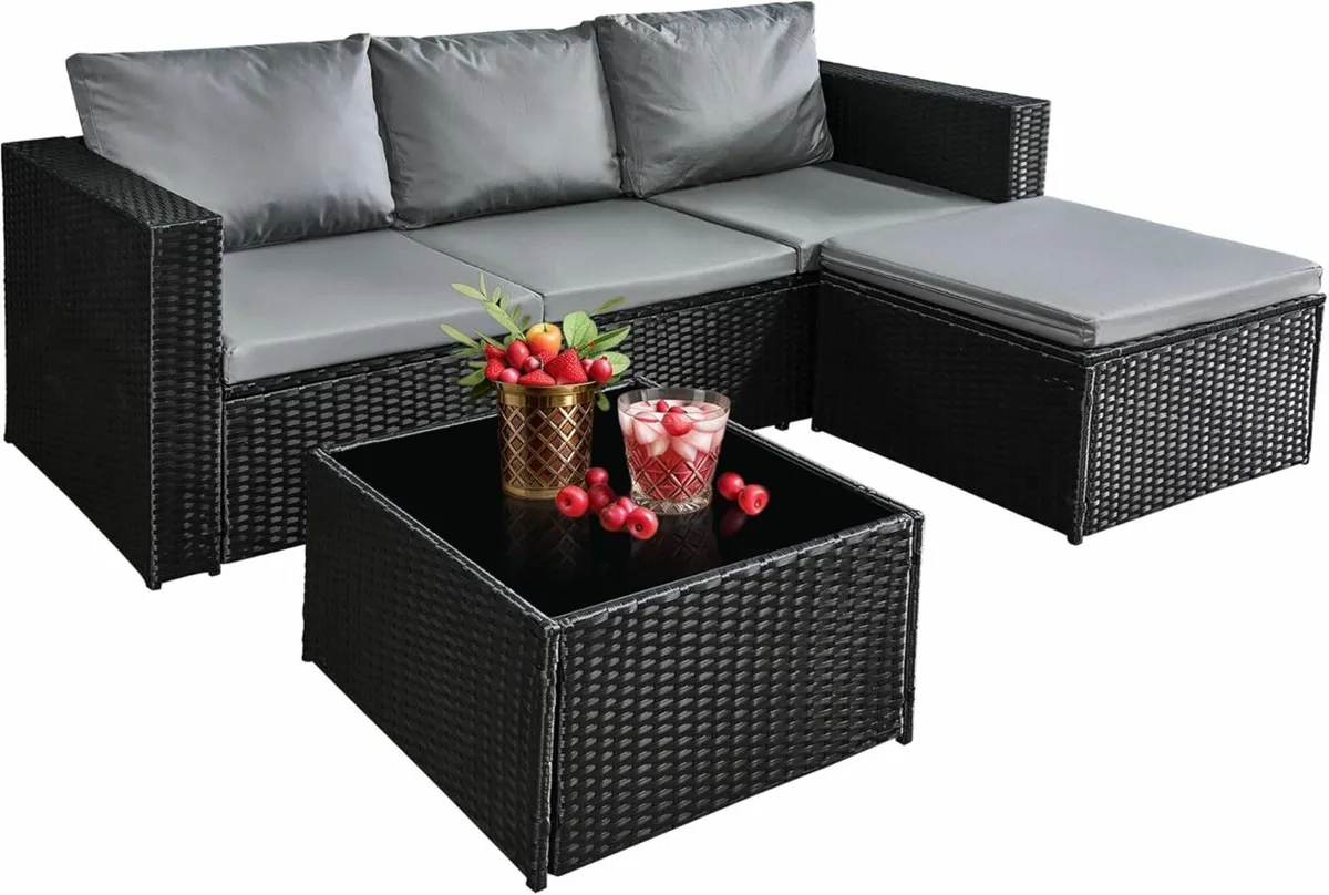 3 Pieces Rattan garden Patio Sets Glass Table - Image 4