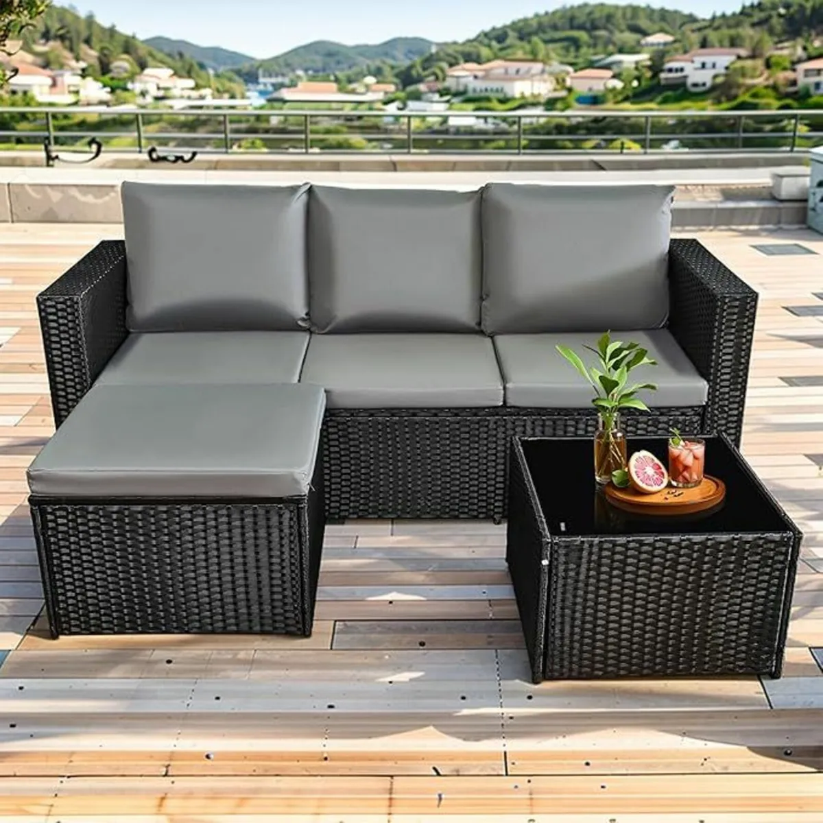 3 Pieces Rattan garden Patio Sets Glass Table - Image 3
