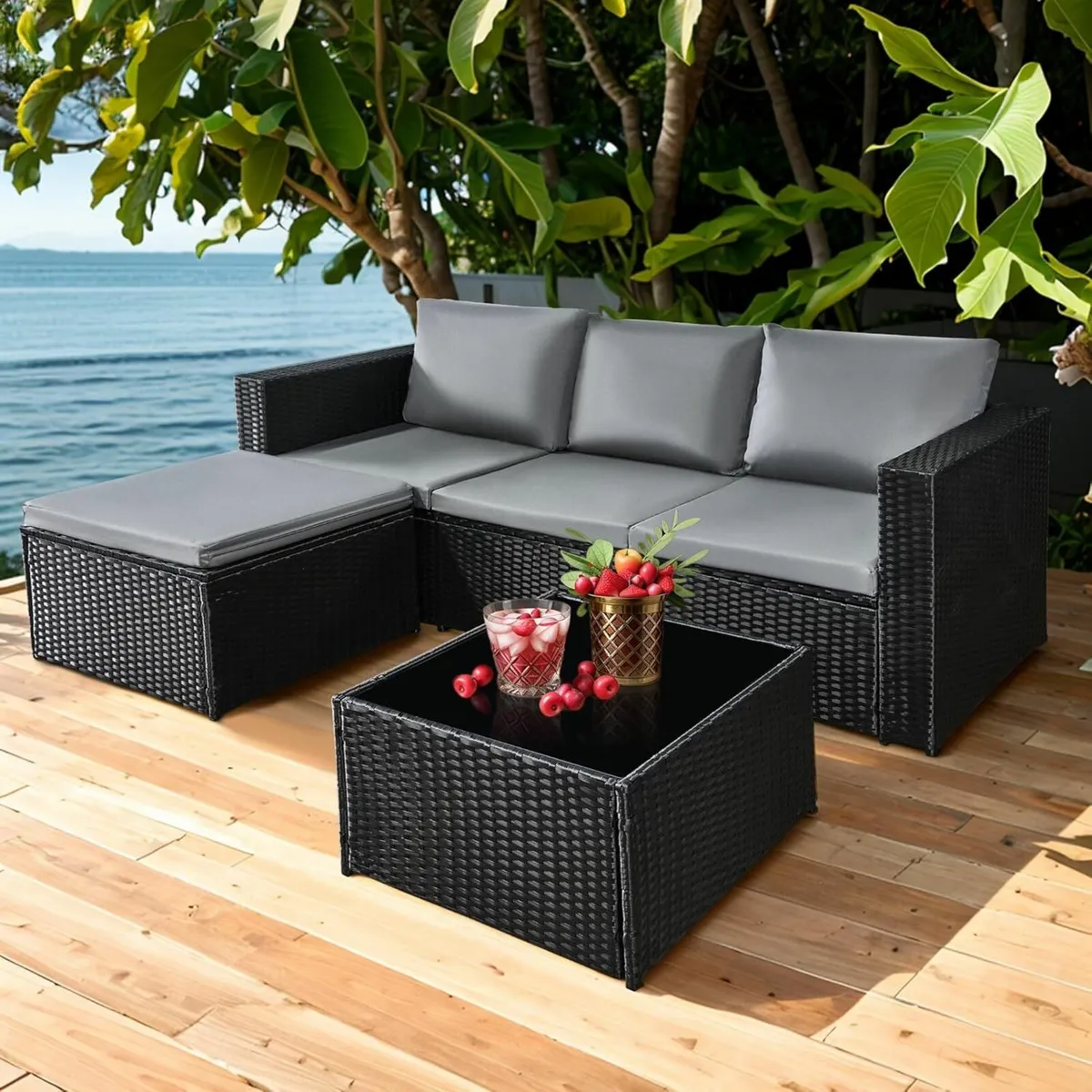 3 Pieces Rattan garden Patio Sets Glass Table - Image 1