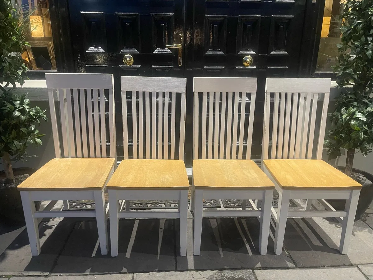 4 x Very Solid White Wooden Kitchen Dining Chairs - Image 1